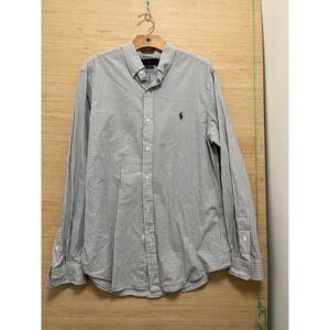 Ralph Lauren Mens Slim Fit Gingham Button Down Shirt Grey White Large L 16.5